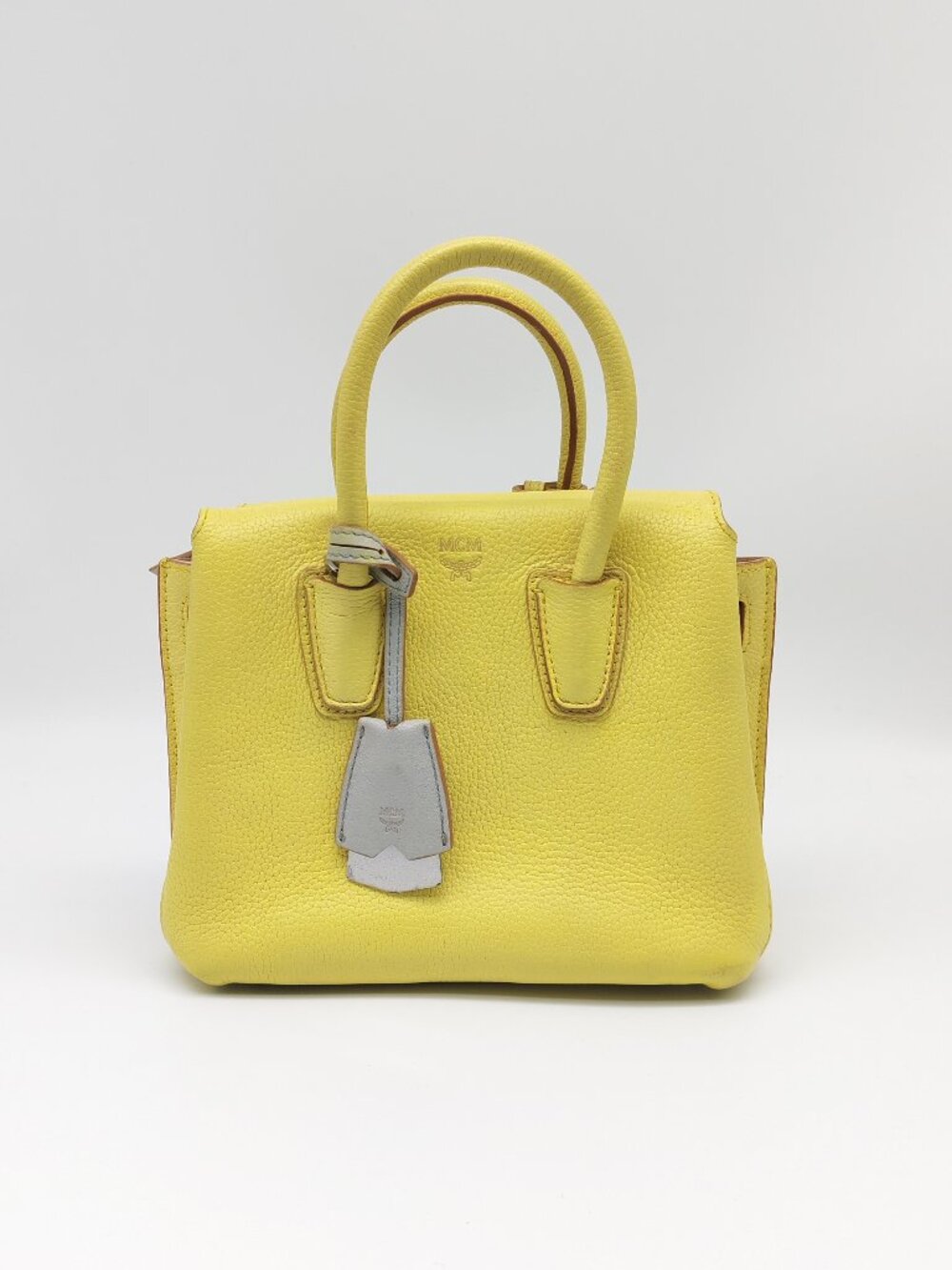 MCM Mini Milla Pebbled Leather Satchel Crossbody Bag Yellow w/ Strap